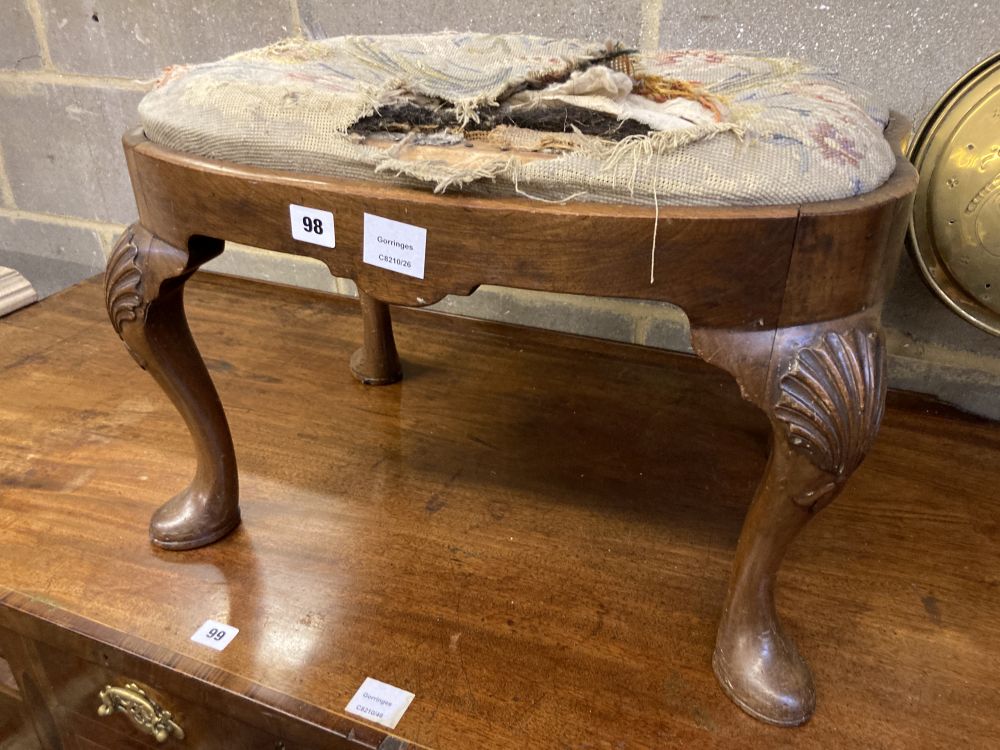 A George III style walnut stool, width 58cm depth 40cm height 40cm